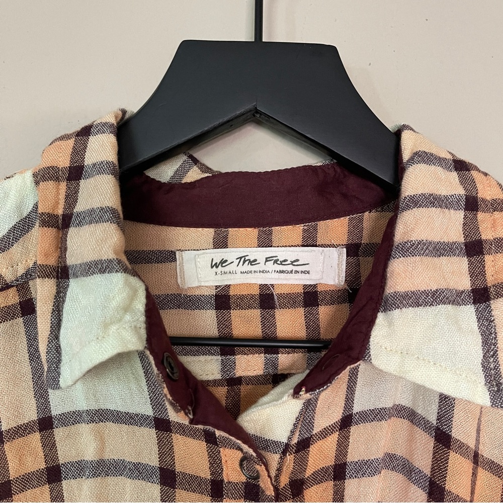 Free People Plaid Babydoll Button Down Shirt Size Extra Small - Picture 2 of 7